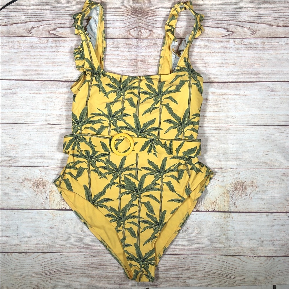 Agua Bendita‎ x Target Yellow Palm-Print One-Piece Swimsuit with Belt
